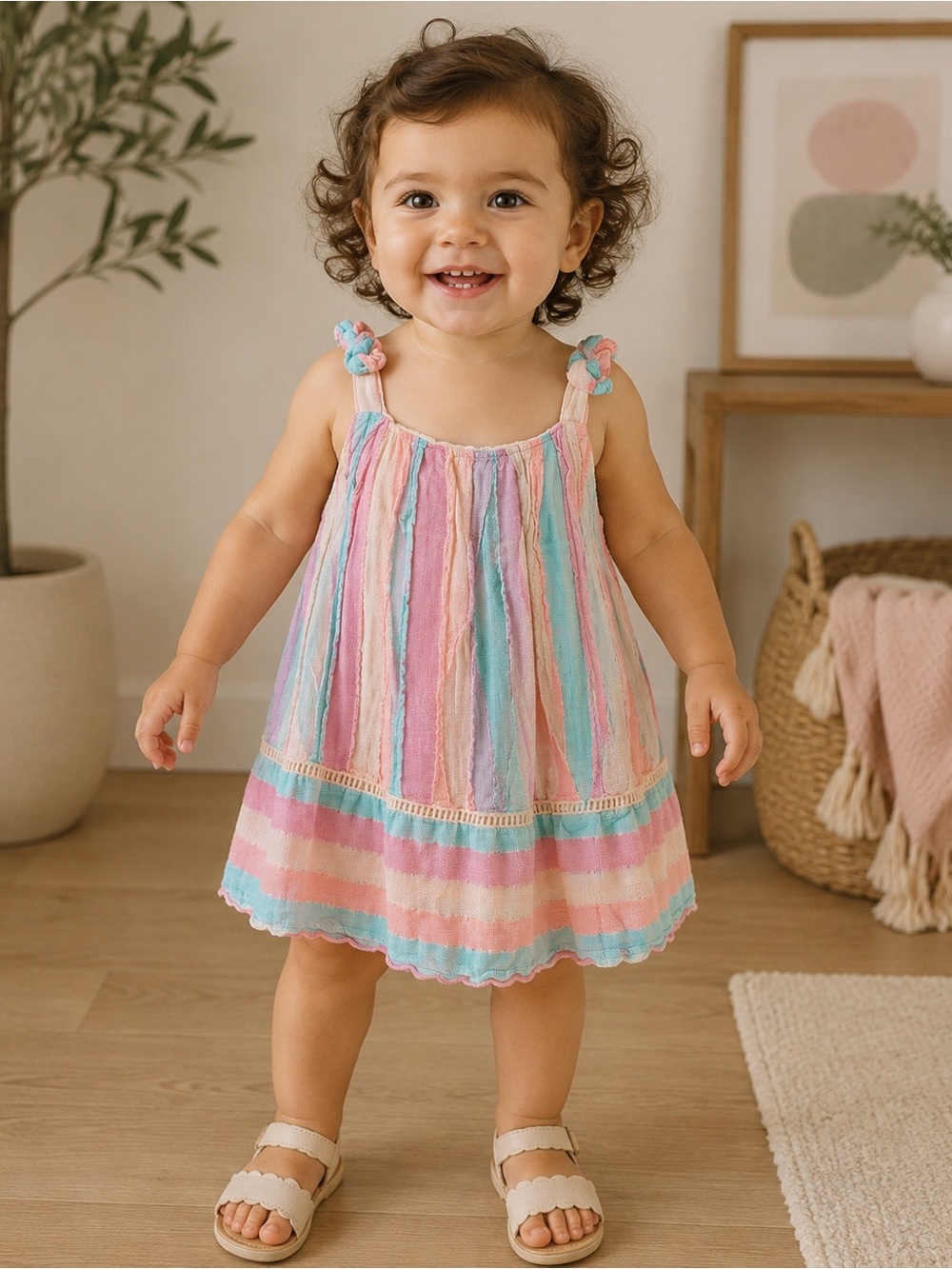 Flapdoodles Pink and White Dress